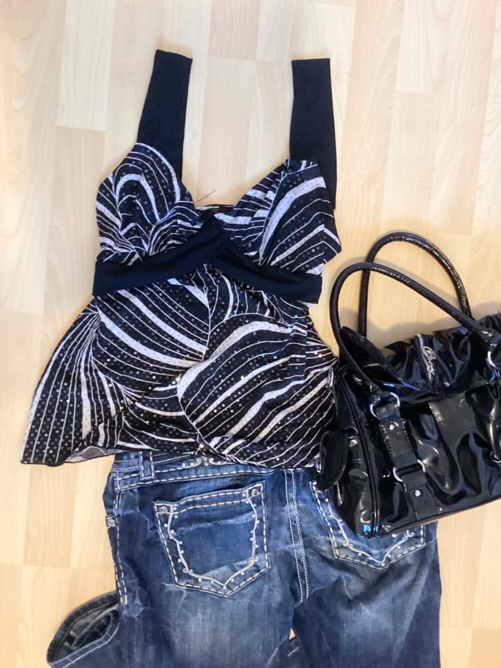 Black and White McBling Y2K Cami Babydoll Top